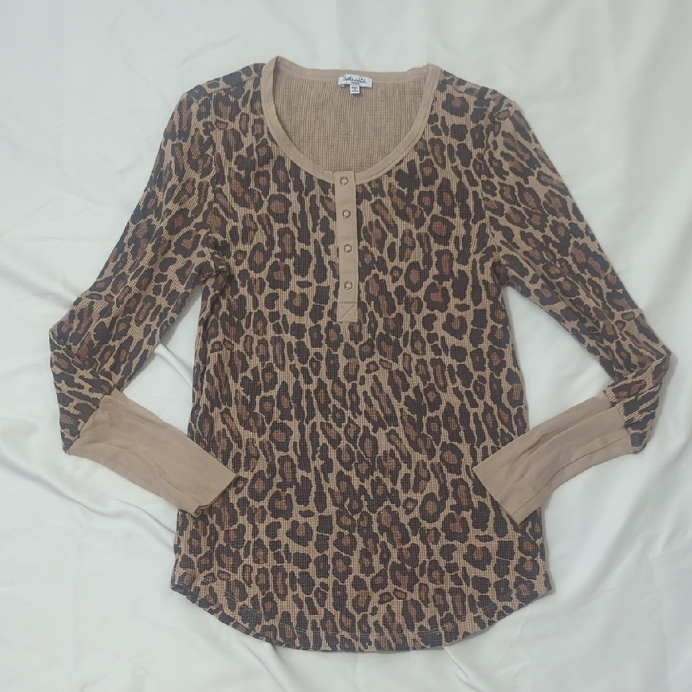 Splendid Long Sleeve Top, Color Brown Leopard Print, Size L
